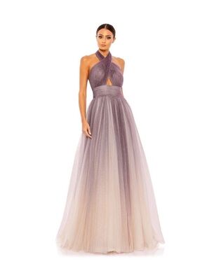 Mac Duggal 20376 Charcoal Ombre Glitter Halter Neck Ballgown Size 6 NEW